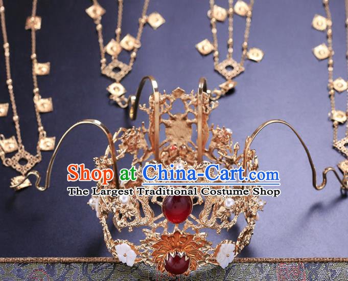 Chinese Classical Wedding Tassel Hair Crown Handmade Tang Dynasty Headdress Traditional Hanfu Hair Accessories Ancient Princess Phoenix Coronet