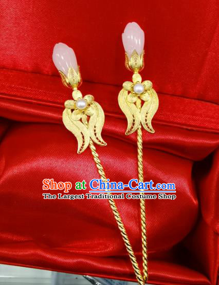 Chinese Ancient Princess Gilding Hairpin Classical Mangnolia Hair Stick Handmade Ming Dynasty Headpiece Traditional Wedding Hair Accessories