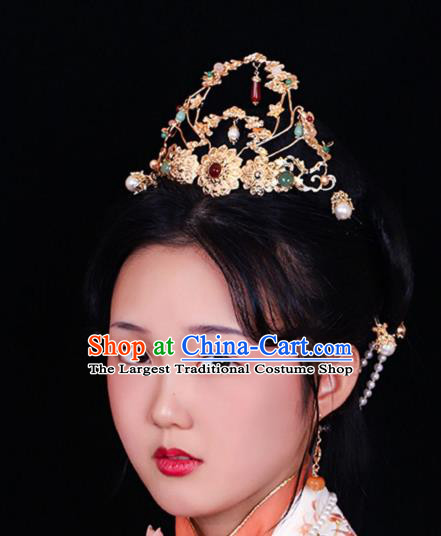 Chinese Classical Wedding Hair Crown Handmade Song Dynasty Headdress Traditional Hanfu Hair Accessories Ancient Princess Headpiece