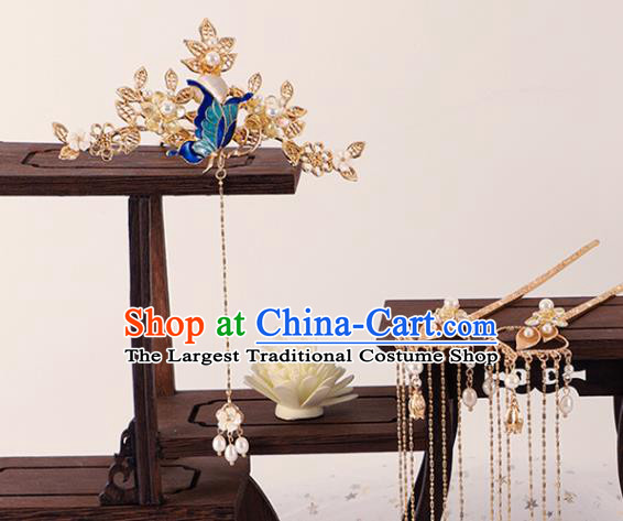 Chinese Traditional Hanfu Hair Accessories Ancient Princess Headpieces Classical Wedding Tassel Hairpins Handmade Ming Dynasty Hair Sticks