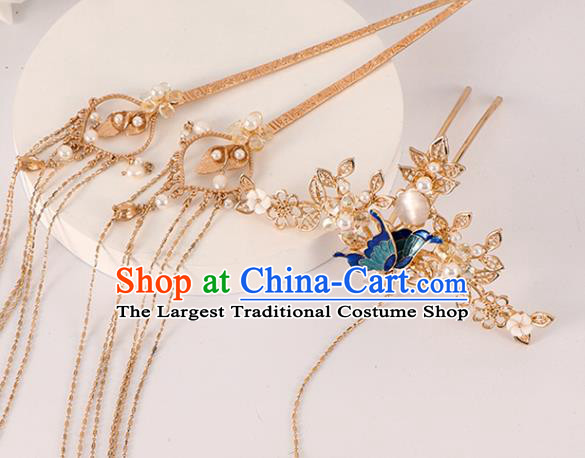 Chinese Traditional Hanfu Hair Accessories Ancient Princess Headpieces Classical Wedding Tassel Hairpins Handmade Ming Dynasty Hair Sticks