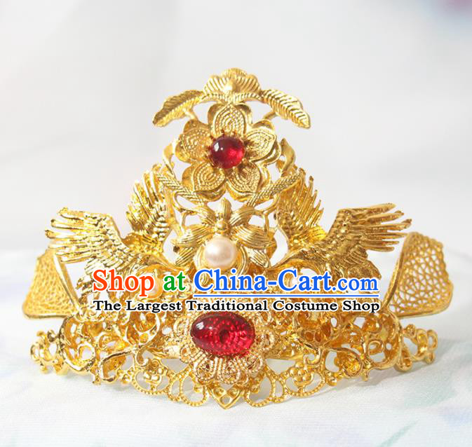 Chinese Ancient Empress Lotus Hairpins Classical Wedding Golden Hair Crown Handmade Tang Dynasty Headpieces Traditional Hanfu Hair Accessories