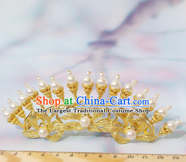 Chinese Classical Wedding Golden Orchids Hair Crown Handmade Ming Dynasty Headpiece Traditional Hanfu Hair Accessories Ancient Princess Hairpin
