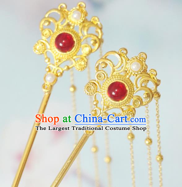 Chinese Ancient Princess Tassel Hairpin Classical Wedding Hair Stick Handmade Tang Dynasty Headpiece Traditional Hanfu Hair Accessories