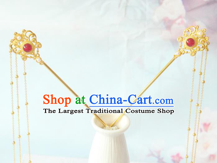 Chinese Ancient Princess Tassel Hairpin Classical Wedding Hair Stick Handmade Tang Dynasty Headpiece Traditional Hanfu Hair Accessories