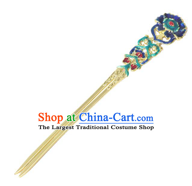 Chinese Handmade Qing Dynasty Headpiece Traditional Court Hair Accessories Ancient Empress Hairpin Classical Wedding Cloisonne Hair Stick