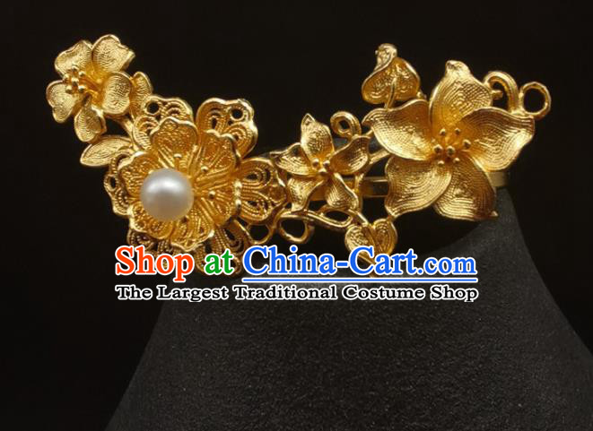 Chinese Handmade Ming Dynasty Headpiece Traditional Hanfu Hair Accessories Ancient Princess Gilding Hairpin Classical Wedding Pearl Hair Stick