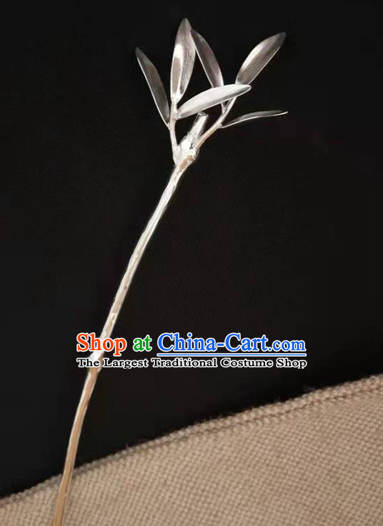 Chinese Handmade Silver Bamboo Hairpin Classical Hair Stick Cheongsam Headpiece Traditional Hair Accessories