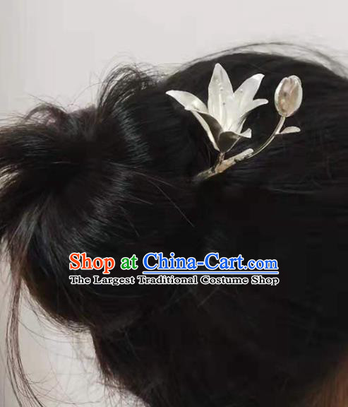 Chinese Traditional Hair Accessories Handmade Silver Mangnolia Hairpin Classical Hair Stick Cheongsam Headpiece