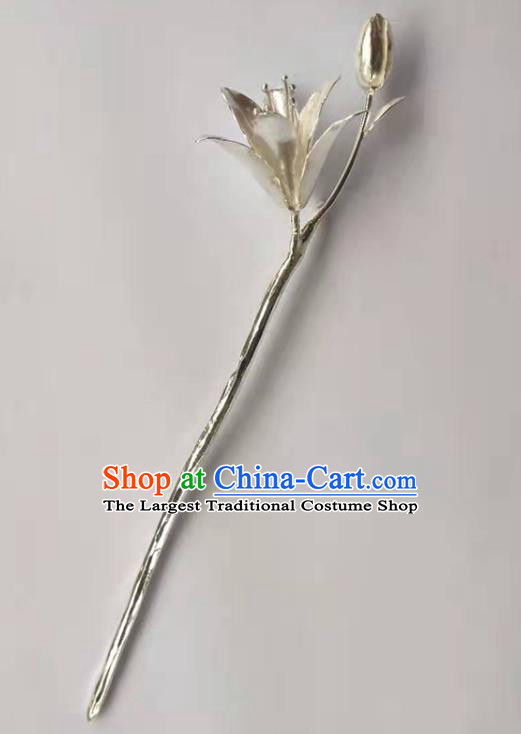 Chinese Traditional Hair Accessories Handmade Silver Mangnolia Hairpin Classical Hair Stick Cheongsam Headpiece