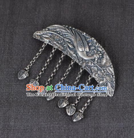 Chinese Cheongsam Headpiece Traditional Hair Accessories Handmade Carving Peacock Hairpin Classical Silver Tassel Hair Claw