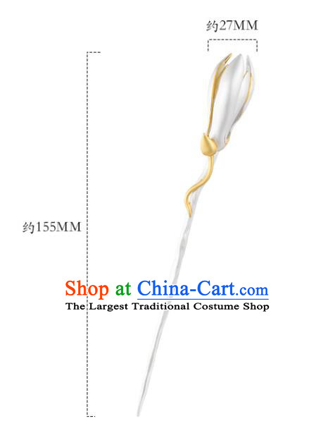 Chinese Classical Silver Mangnolia Hair Stick Cheongsam Headpiece Traditional Hair Accessories Handmade Carving Hairpin
