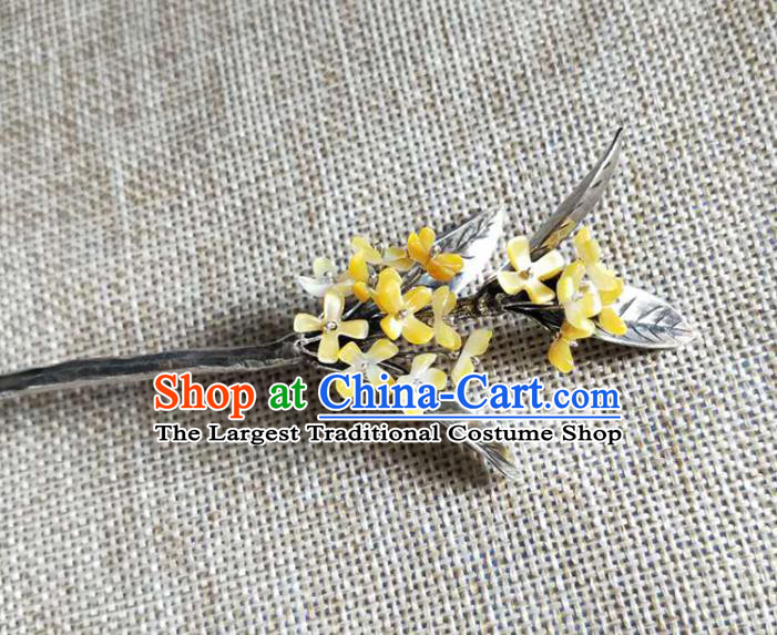 Chinese Traditional Hair Accessories Handmade Silver Carving Hairpin Classical Fragrans Hair Stick Cheongsam Headpiece