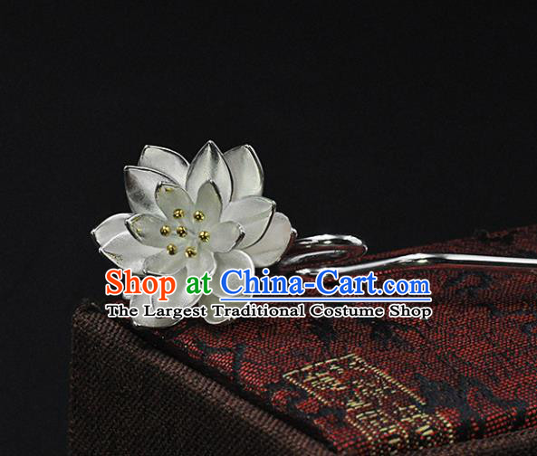Chinese Classical Carving Lotus Hair Stick Cheongsam Headpiece Traditional Hair Accessories Handmade Silver Tassel Hairpin