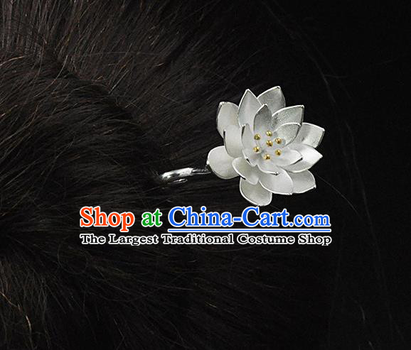 Chinese Classical Carving Lotus Hair Stick Cheongsam Headpiece Traditional Hair Accessories Handmade Silver Tassel Hairpin