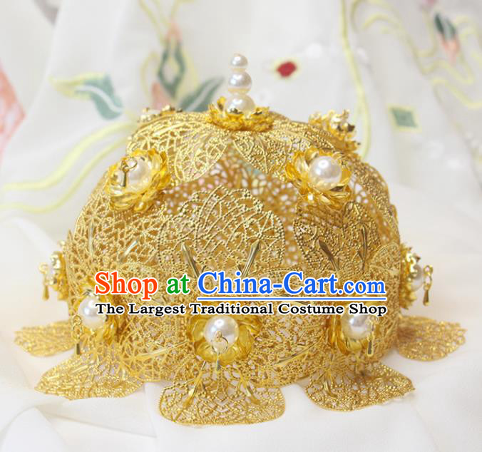 Chinese Traditional Court Hair Accessories Ancient Princess Hair Crown Classical Wedding Lotus Tiara Handmade Tang Dynasty Headdress