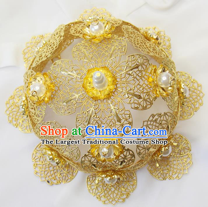 Chinese Traditional Court Hair Accessories Ancient Princess Hair Crown Classical Wedding Lotus Tiara Handmade Tang Dynasty Headdress