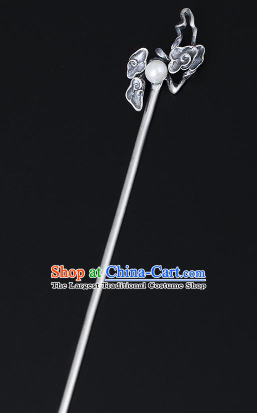 Chinese Traditional Hair Accessories Handmade Silver Hairpin Classical Carving Cloud Hair Stick Cheongsam Headpiece