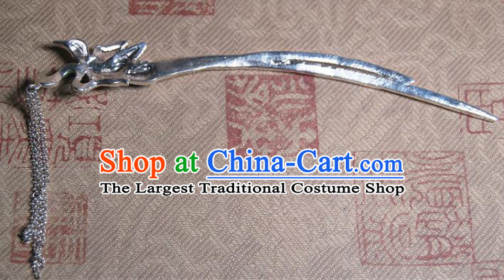 Chinese Handmade Cloisonne Silver Hairpin Traditional Hair Accessories Classical Jade Tassel Hair Stick Cheongsam Headpiece