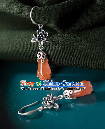 Handmade China Cheongsam Ear Jewelry Wedding Agate Mangnolia Earrings Classical Silver Ear Accessories