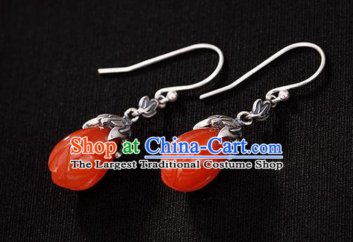 Handmade China Classical Silver Ear Accessories Cheongsam Ear Jewelry Wedding Agate Mangnolia Earrings