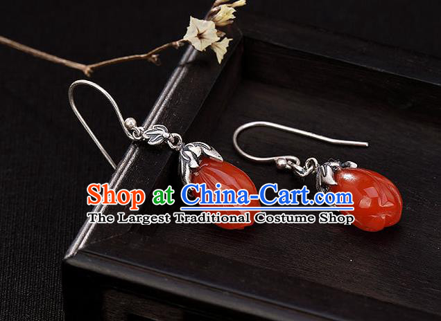 Handmade China Classical Silver Ear Accessories Cheongsam Ear Jewelry Wedding Agate Mangnolia Earrings