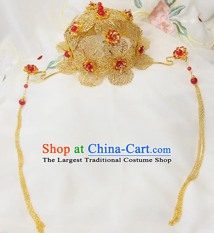 Chinese Handmade Tang Dynasty Headdress Traditional Court Hair Accessories Ancient Princess Hair Crown Classical Wedding Lotus Tiara