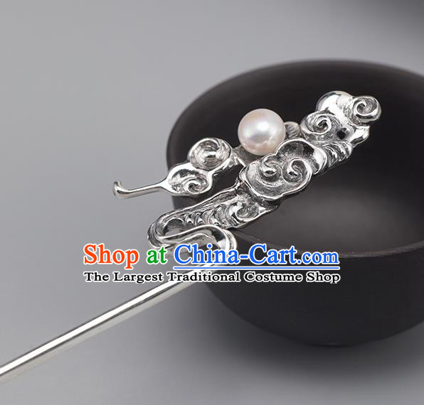 Chinese Handmade Carving Cloud Hairpin Traditional Hair Accessories Classical Silver Hair Stick Cheongsam Headpiece