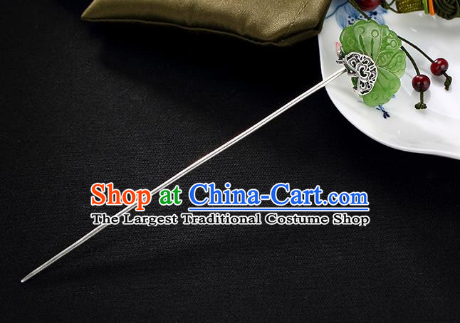 Chinese Classical Jade Butterfly Hair Stick Cheongsam Accessories Headpiece Handmade Silver Hairpin Traditional Hair Jewelry