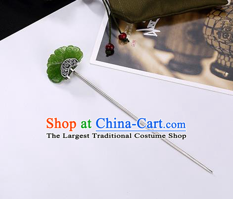Chinese Classical Jade Butterfly Hair Stick Cheongsam Accessories Headpiece Handmade Silver Hairpin Traditional Hair Jewelry