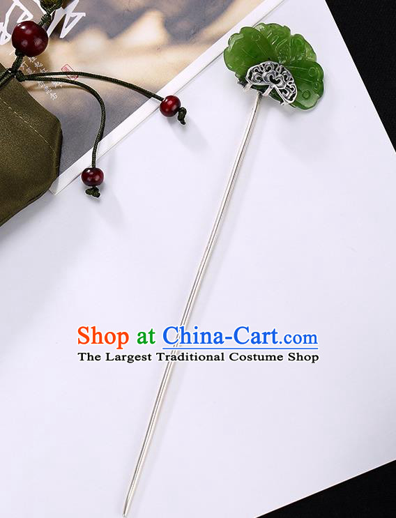 Chinese Classical Jade Butterfly Hair Stick Cheongsam Accessories Headpiece Handmade Silver Hairpin Traditional Hair Jewelry