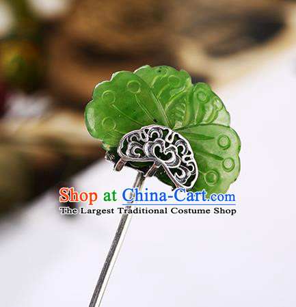 Chinese Classical Jade Butterfly Hair Stick Cheongsam Accessories Headpiece Handmade Silver Hairpin Traditional Hair Jewelry