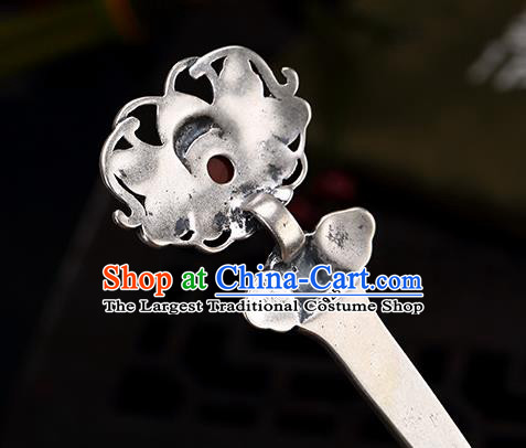 Chinese Cheongsam Accessories Headpiece Handmade Silver Carving Peony Hairpin Traditional Hair Jewelry Classical Agate Hair Stick