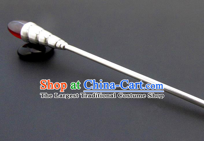 Chinese Classical Silver Hair Stick Cheongsam Accessories Headpiece Handmade Garnet Hairpin Traditional Hair Jewelry