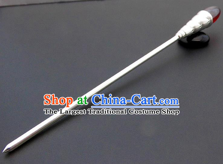 Chinese Classical Silver Hair Stick Cheongsam Accessories Headpiece Handmade Garnet Hairpin Traditional Hair Jewelry