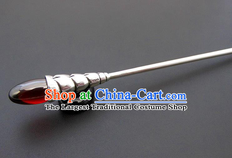 Chinese Classical Silver Hair Stick Cheongsam Accessories Headpiece Handmade Garnet Hairpin Traditional Hair Jewelry