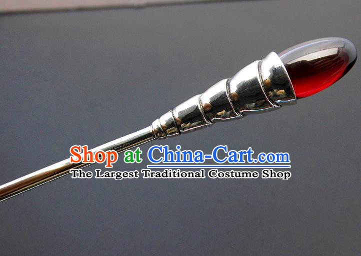 Chinese Classical Silver Hair Stick Cheongsam Accessories Headpiece Handmade Garnet Hairpin Traditional Hair Jewelry
