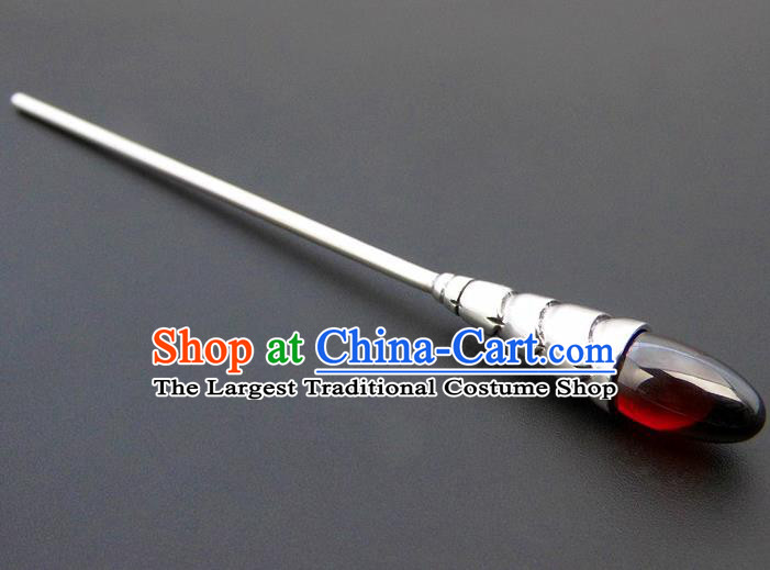 Chinese Classical Silver Hair Stick Cheongsam Accessories Headpiece Handmade Garnet Hairpin Traditional Hair Jewelry