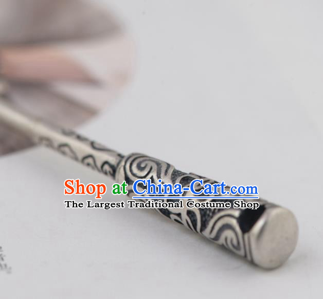 Chinese Handmade Carving Cudgel Hairpin Traditional Hair Accessories Classical Silver Hair Stick Cheongsam Headpiece