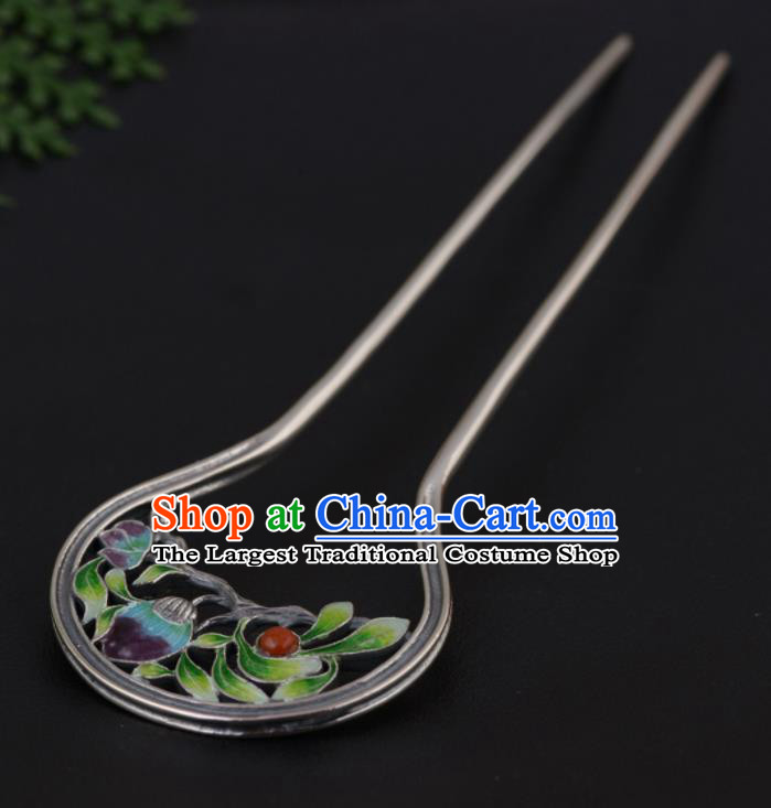 Chinese Traditional Hair Jewelry Classical Silver Hair Stick Cheongsam Accessories Headpiece Handmade Enamel Orchids Hairpin