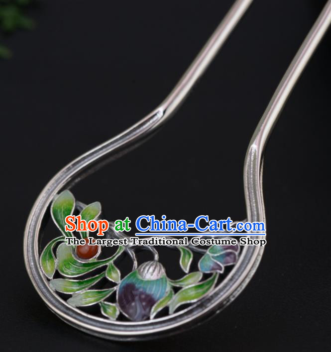 Chinese Traditional Hair Jewelry Classical Silver Hair Stick Cheongsam Accessories Headpiece Handmade Enamel Orchids Hairpin