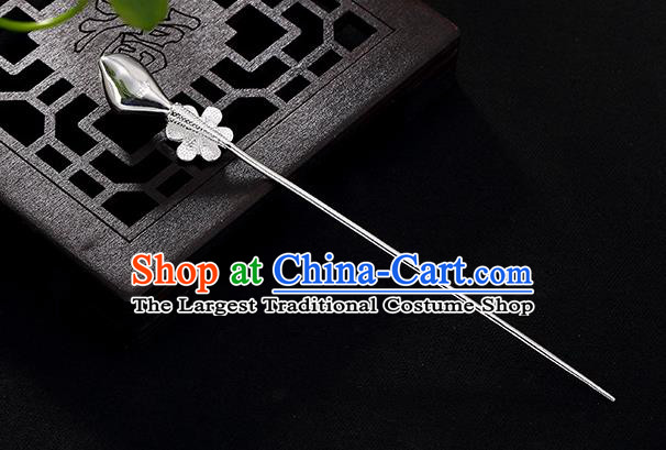 Chinese Classical Silver Hair Stick Cheongsam Accessories Headpiece Handmade Hetian Jade Mangnolia Hairpin Traditional Hair Jewelry