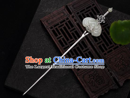 Chinese Handmade Hetian Jade Hairpin Traditional Hair Jewelry Classical Silver Hair Stick Cheongsam Accessories Headpiece