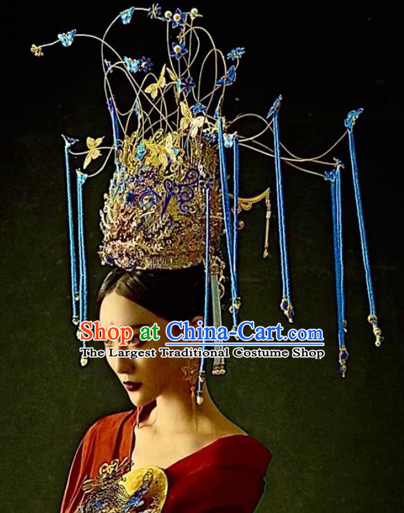 Custom China Catwalks Headdress Wedding Hair Accessories Stage Show Giant Hair Crown Opera Deluxe Cloisonne Phoenix Coronet