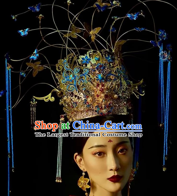 Custom China Catwalks Headdress Wedding Hair Accessories Stage Show Giant Hair Crown Opera Deluxe Cloisonne Phoenix Coronet