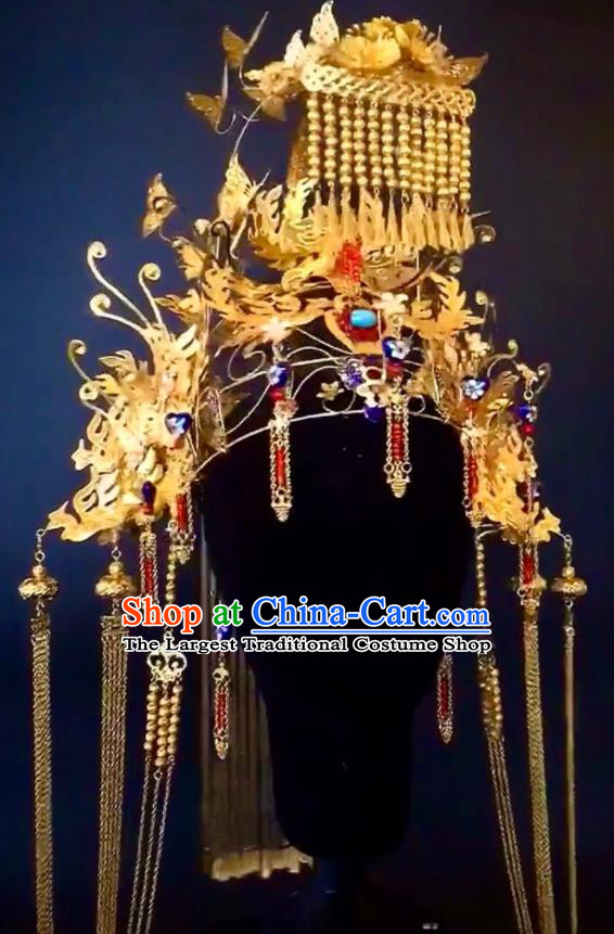 Custom China Stage Show Giant Hair Crown Ancient Imperial Empress Deluxe Phoenix Coronet Catwalks Headdress Wedding Hair Accessories