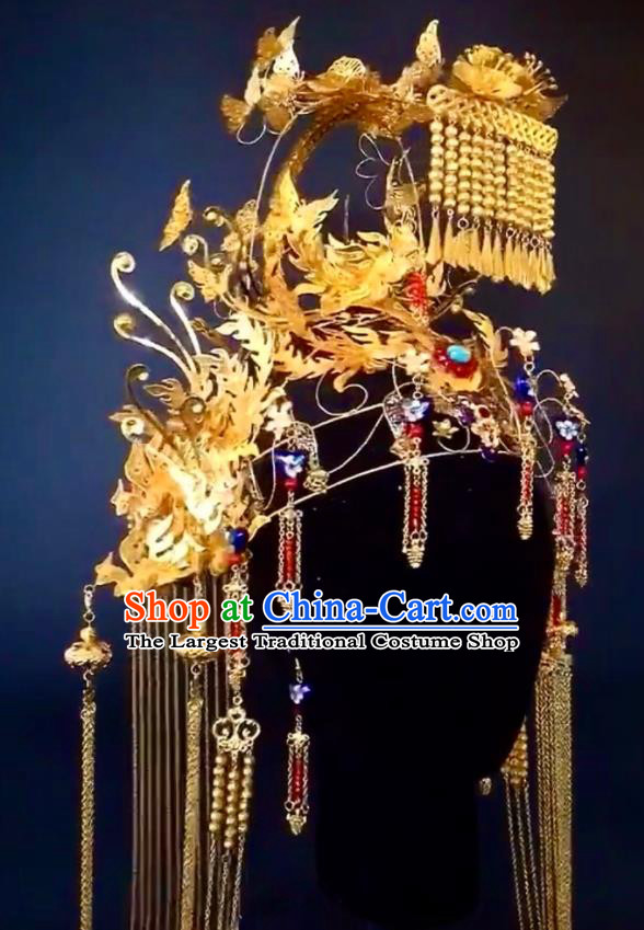 Custom China Stage Show Giant Hair Crown Ancient Imperial Empress Deluxe Phoenix Coronet Catwalks Headdress Wedding Hair Accessories