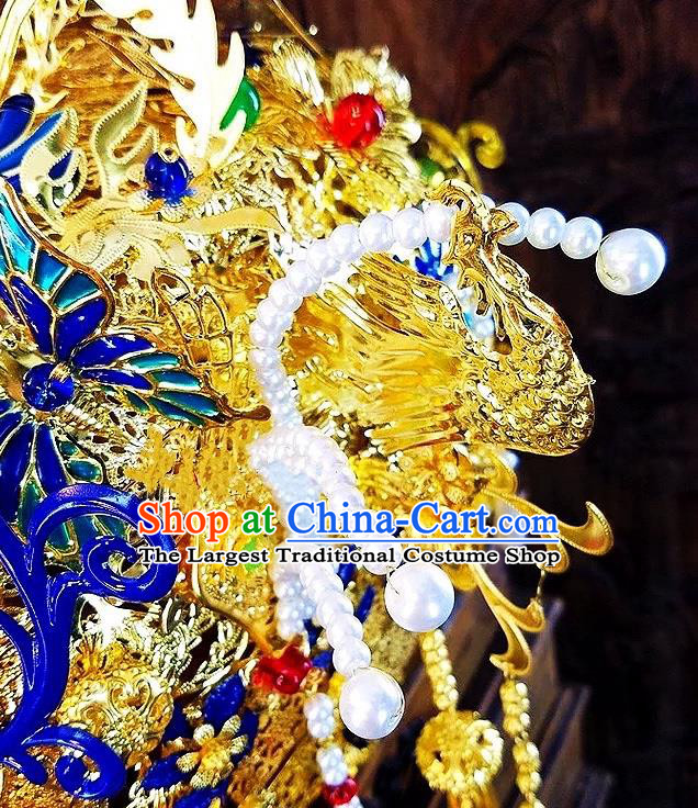 Top China Catwalks Headdress Wedding Hair Accessories Stage Show Deluxe Hair Crown Ancient Empress Cloisonne Phoenix Coronet