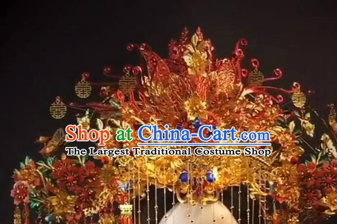 China Ancient Empress Deluxe Phoenix Coronet Catwalks Hair Accessories Wedding Headdress Stage Show Giant Red Hair Crown