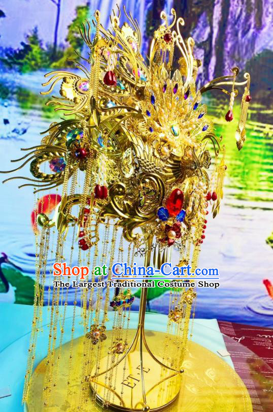 China Xiuhe Suit Hair Accessories Wedding Headdress Stage Show Giant Hair Crown Ancient Queen Deluxe Phoenix Coronet